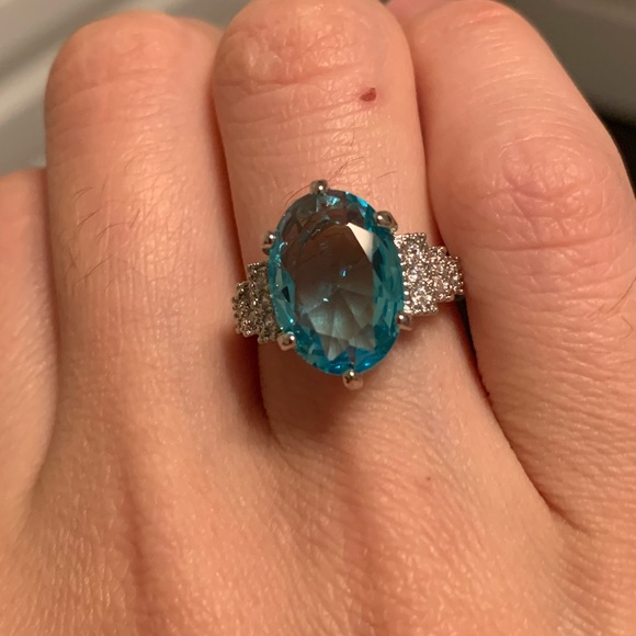 Elegant 925 Silver Ring Women Oval Cut Aquamarine - Picture 9 of 11